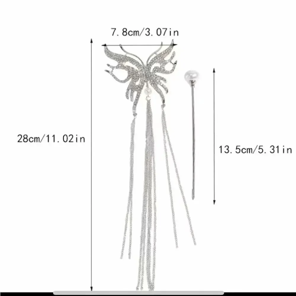Gold alloy sparkle, tassel butterfly hair clip. Measurements in pictures.